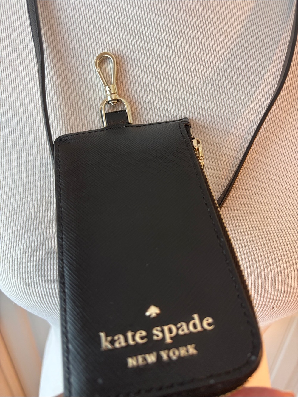 kate spade Black Saffiano Leather Lanyard Card Case with Gold Hardware - Picture 5 of 5
